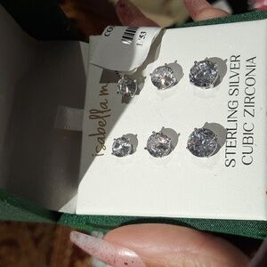 NWT LOT of 3 pairs CZ EARRINGS AUTHENTIC GENUINE SOLID STERLING SILVER 🌹STUDS